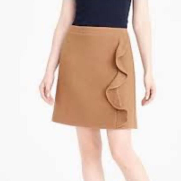 J. Crew Camel Ruffle Front Wool Blend Mini Skirt, Size 0, NWT - Picture 1 of 10